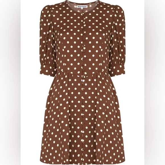 REFORMATION Laylin Polka Dot Brown Milk Chocolate Minidress Size 8 - Picture 3 of 10